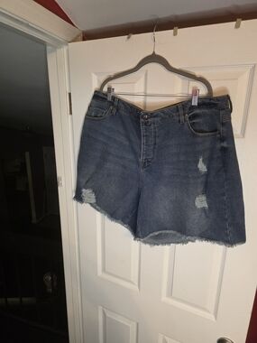 Ashley Stewart Dark Wash Distressed Denim Shorts